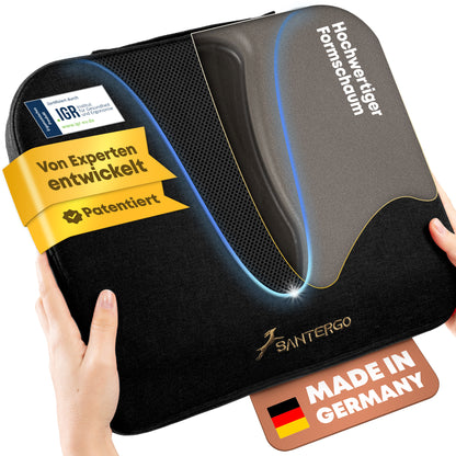 Orthopädisches REISE-Sitzkissen - PATENTIERT & FORMSTABIL | TRAVELLER | SANTERGO