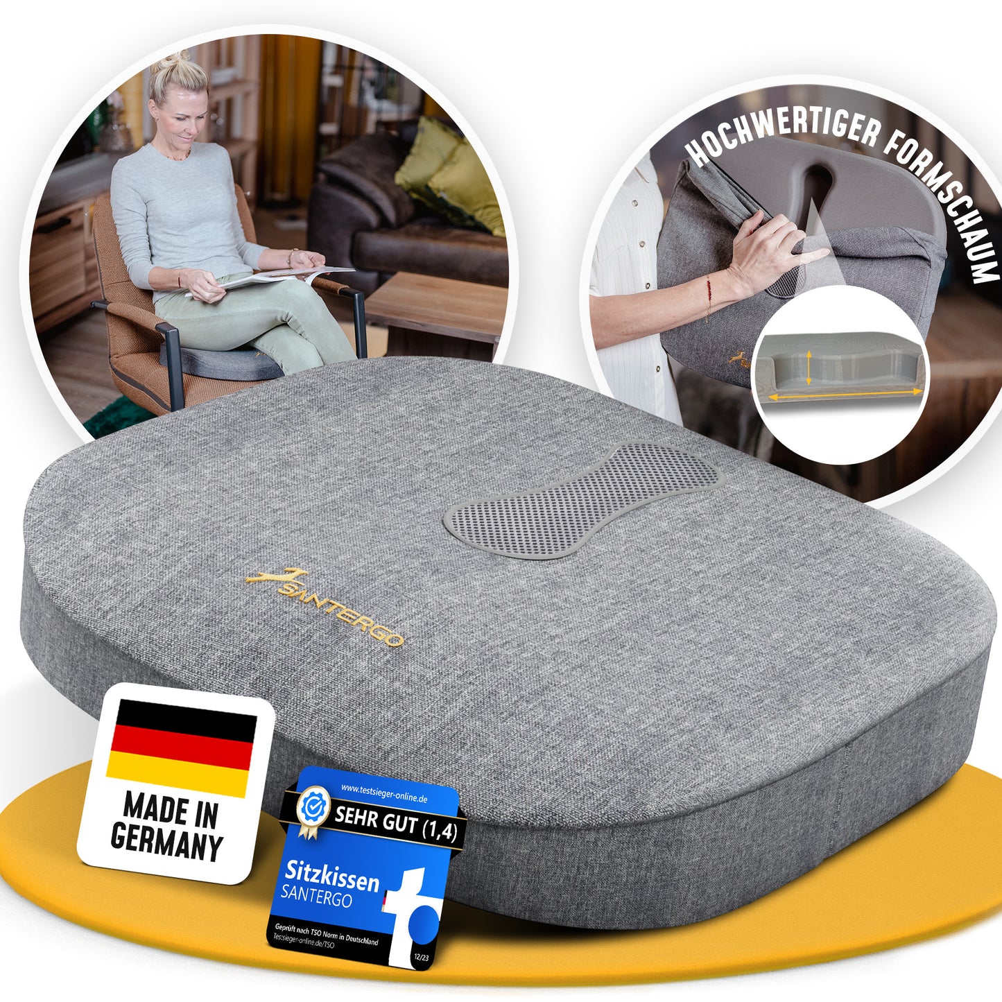 Orthopädisches PREMIUM Sitzkissen - PATENTIERT & FORMSTABIL | SANTERGO