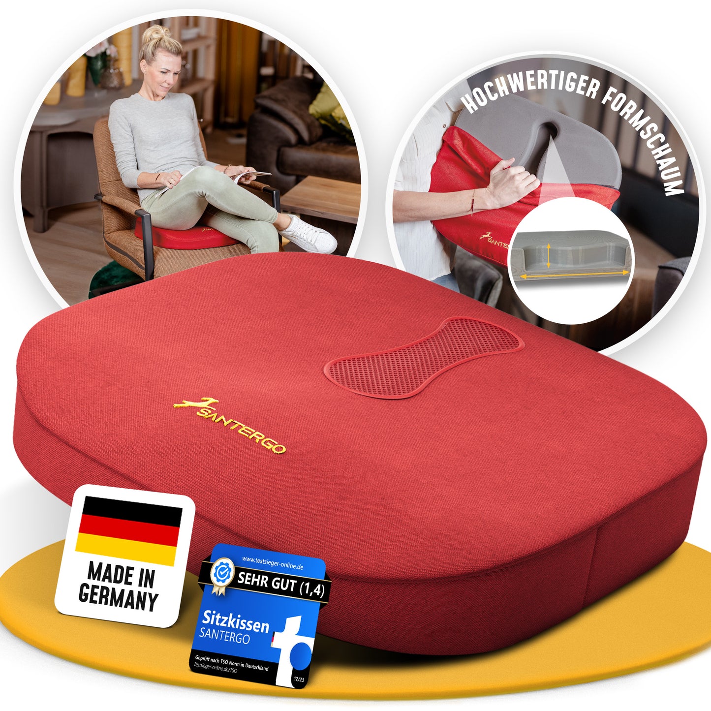 Orthopädisches PREMIUM Sitzkissen - PATENTIERT & FORMSTABIL | SANTERGO