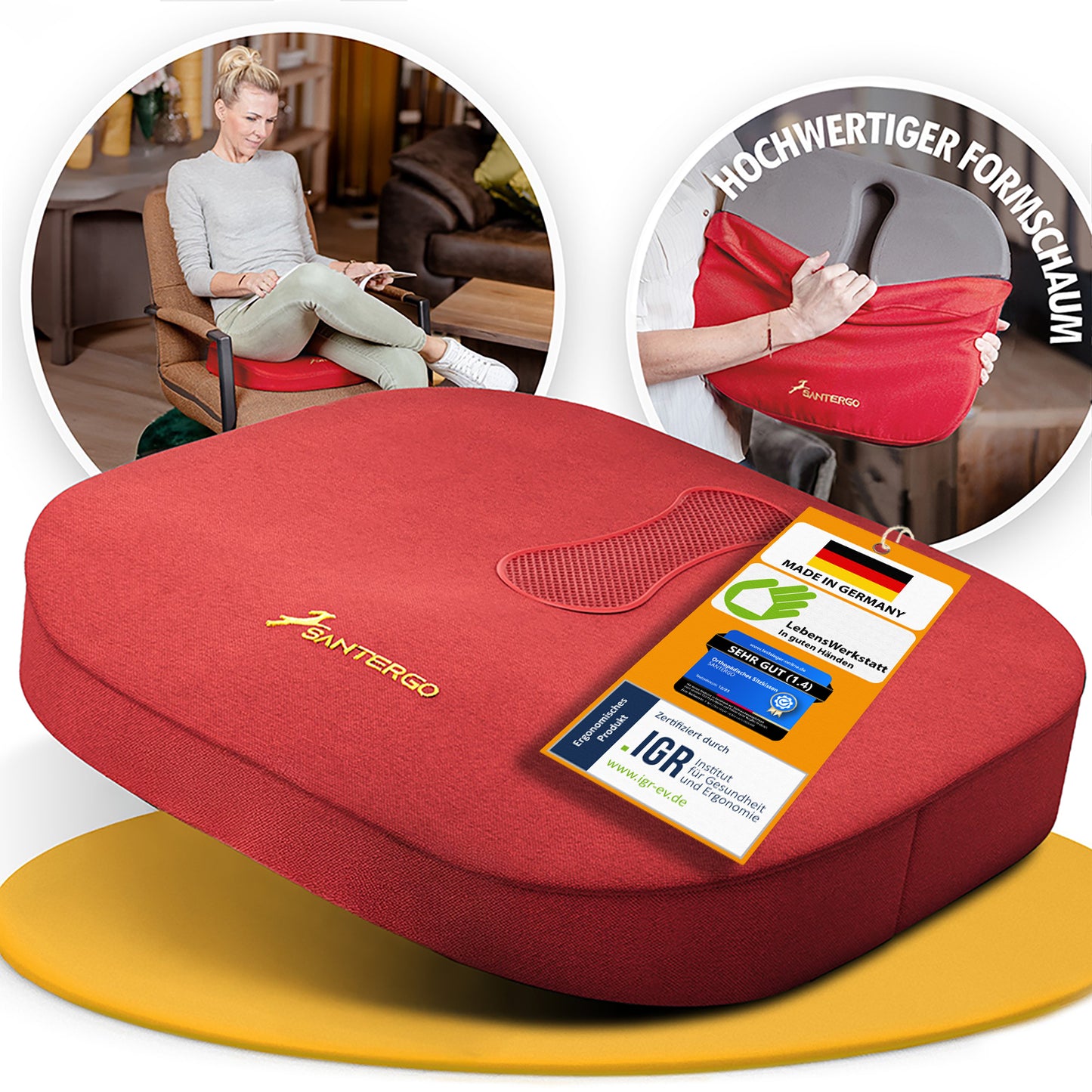 Orthopädisches Sitzkissen - PATENTIERT & FORMSTABIL | SANTERGO