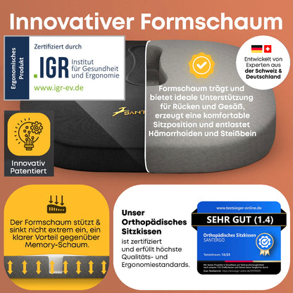 Orthopädisches PREMIUM Sitzkissen - PATENTIERT & FORMSTABIL | SANTERGO
