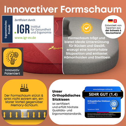 Orthopädisches PREMIUM Sitzkissen - PATENTIERT & FORMSTABIL | SANTERGO