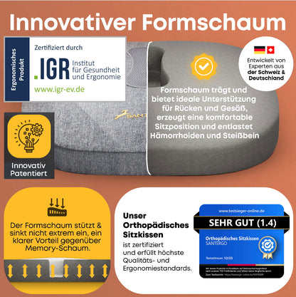 Orthopädisches PREMIUM Sitzkissen - PATENTIERT & FORMSTABIL | SANTERGO