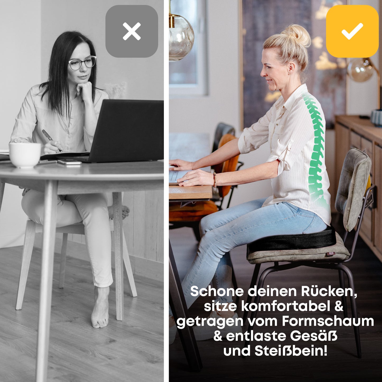 Orthopädisches PREMIUM Sitzkissen - PATENTIERT & FORMSTABIL | SANTERGO