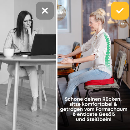 Orthopädisches PREMIUM Sitzkissen - PATENTIERT & FORMSTABIL | SANTERGO