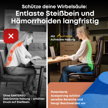 Orthopädisches REISE-Sitzkissen - PATENTIERT & FORMSTABIL | TRAVELLER | SANTERGO