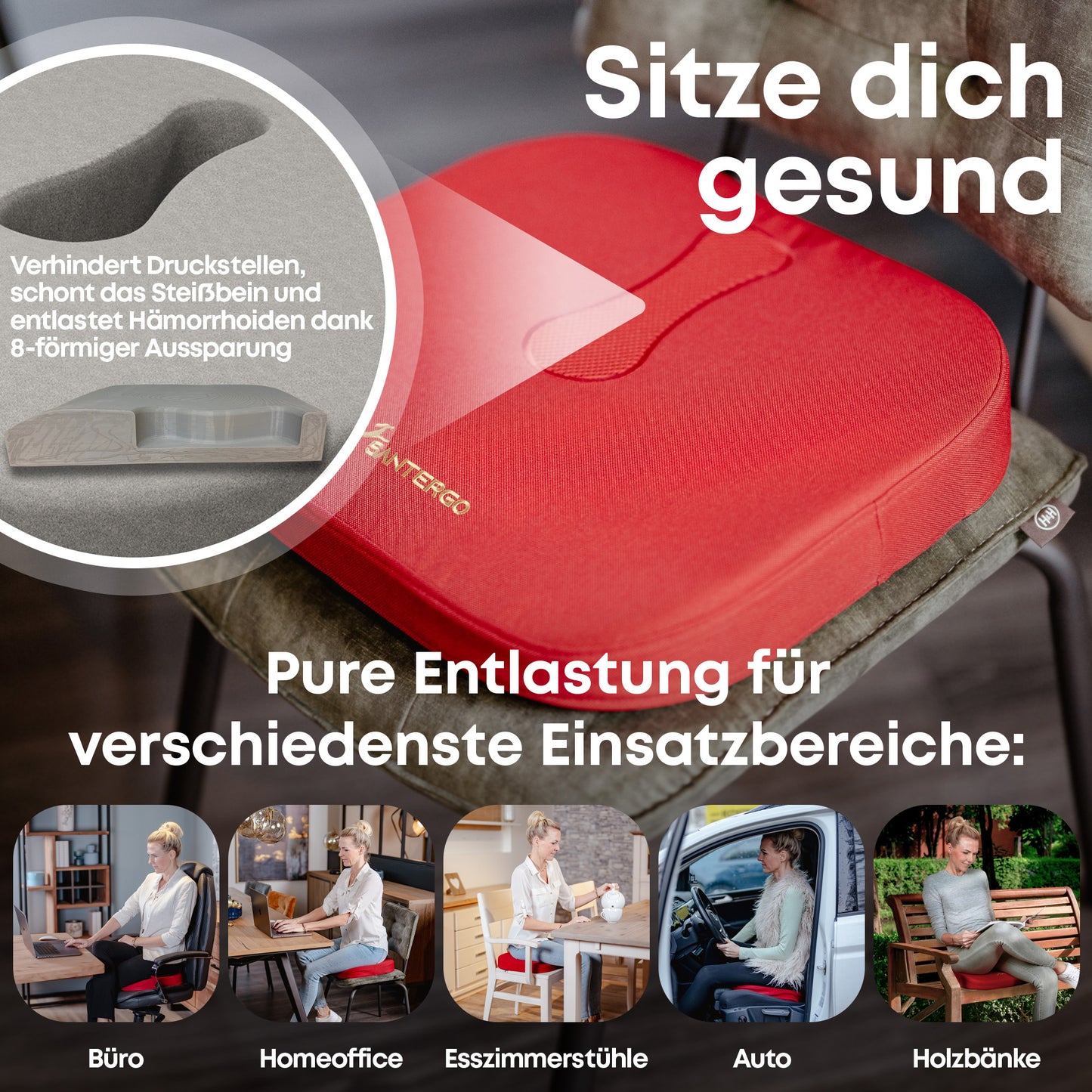 Orthopädisches PREMIUM Sitzkissen - PATENTIERT & FORMSTABIL | SANTERGO