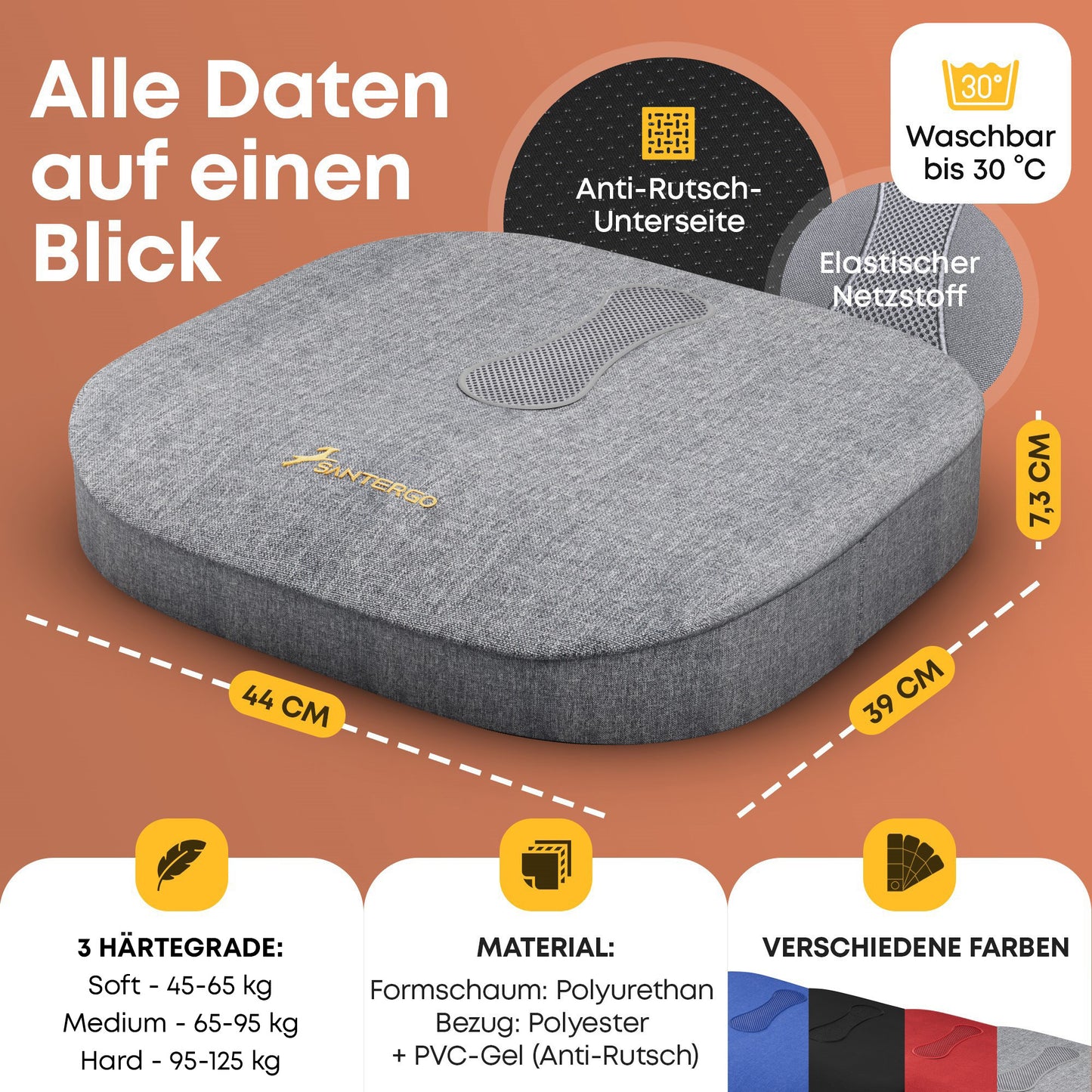 Orthopädisches PREMIUM Sitzkissen - PATENTIERT & FORMSTABIL | SANTERGO