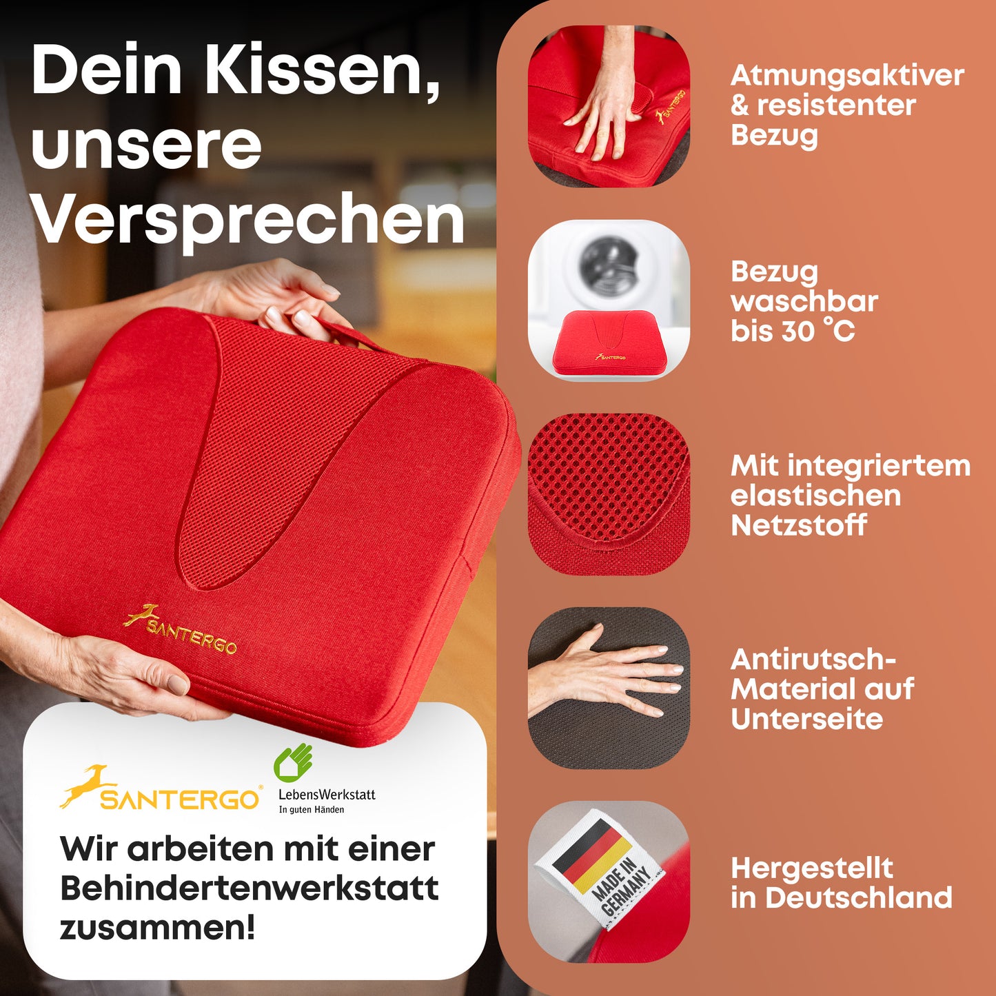 Orthopädisches REISE-Sitzkissen - PATENTIERT & FORMSTABIL | TRAVELLER | SANTERGO