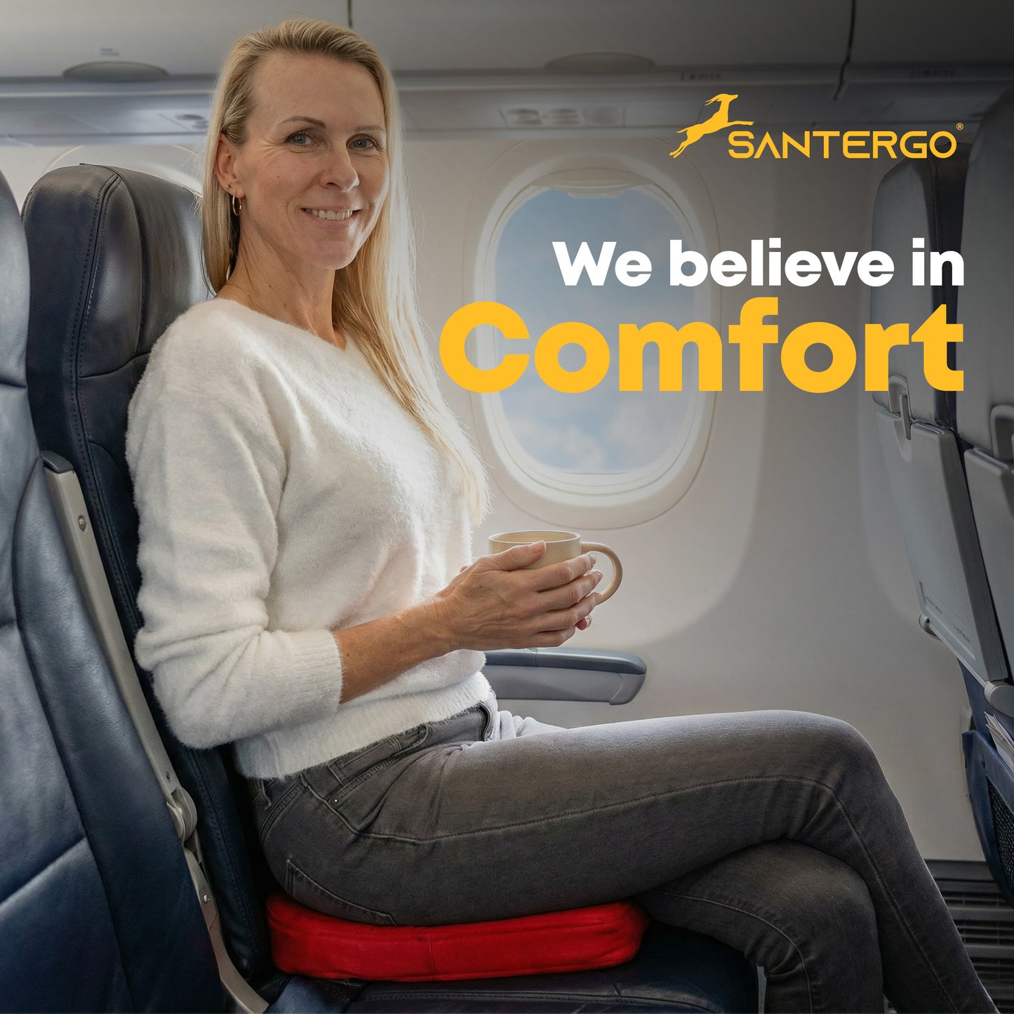 Orthopädisches REISE-Sitzkissen - PATENTIERT & FORMSTABIL | TRAVELLER | SANTERGO