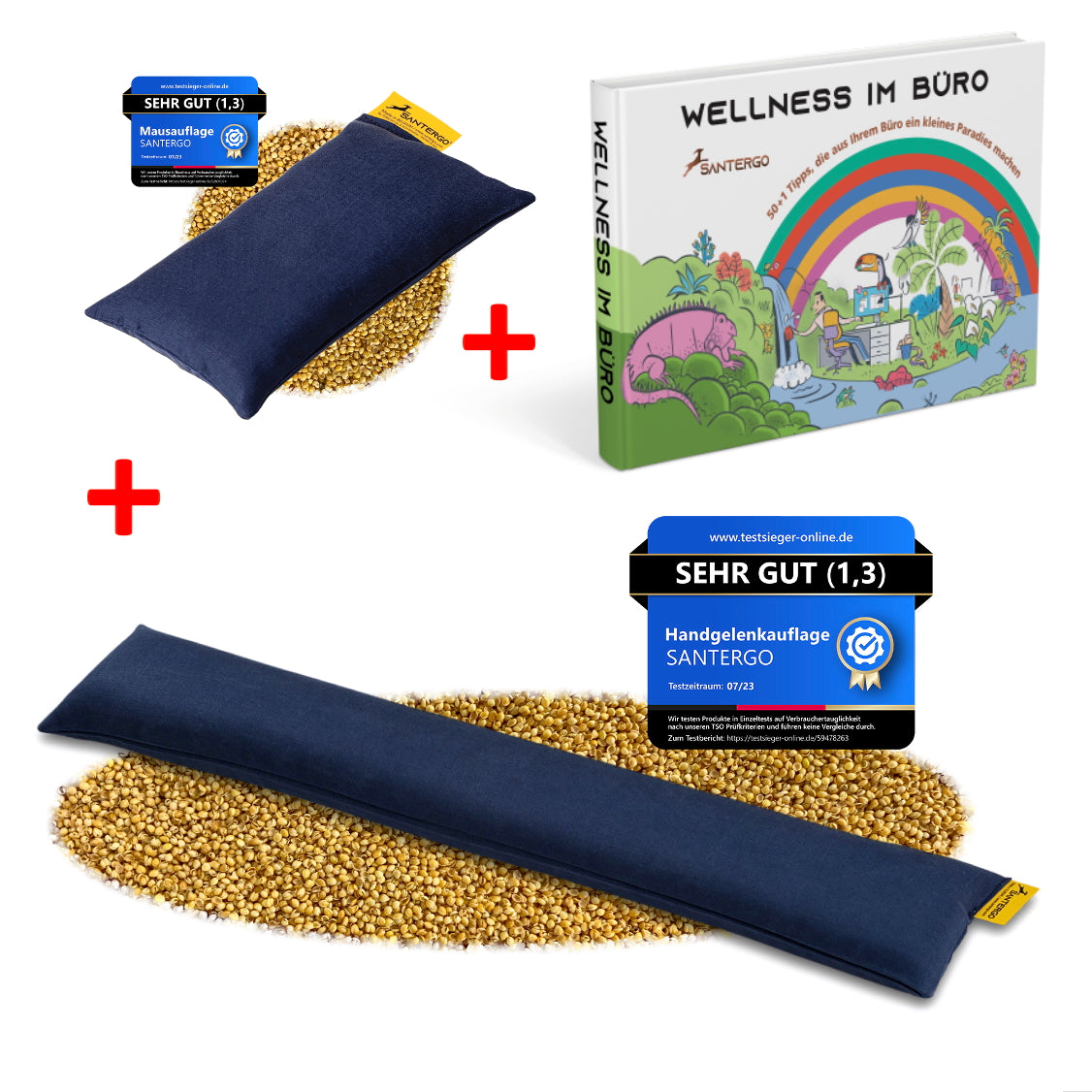 ALL IN: SANTERGO Mauspad + Handgelenkauflage Tastatur (Farbe nach Wahl) + Buch