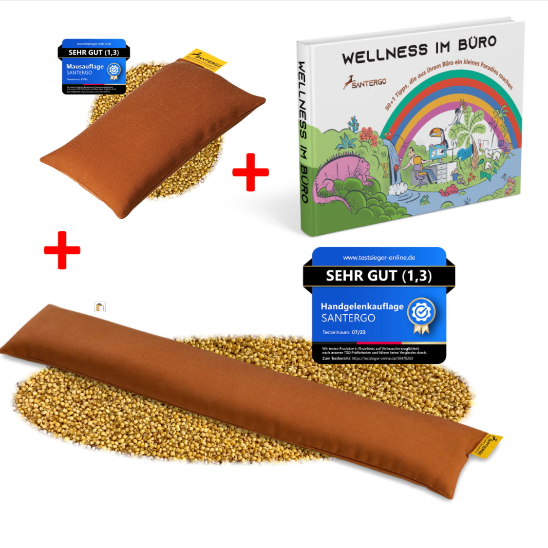 ALL IN: SANTERGO Mauspad + Handgelenkauflage Tastatur (Farbe nach Wahl) + Buch