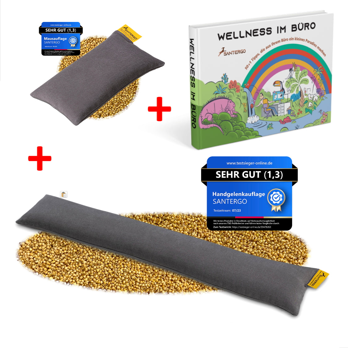 ALL IN: SANTERGO Mauspad + Handgelenkauflage Tastatur (Farbe nach Wahl) + Buch