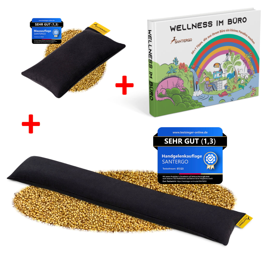 ALL IN: SANTERGO Mauspad + Handgelenkauflage Tastatur (Farbe nach Wahl) + Buch