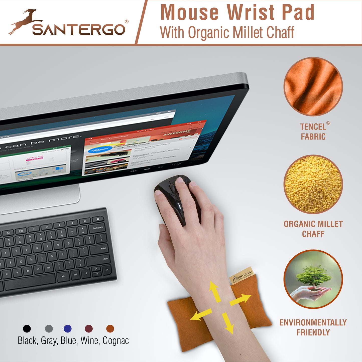 Ergonomische Handgelenkauflage Maus (2.0-CLASSIC) - Ökologisch und Bio | SANTERGO