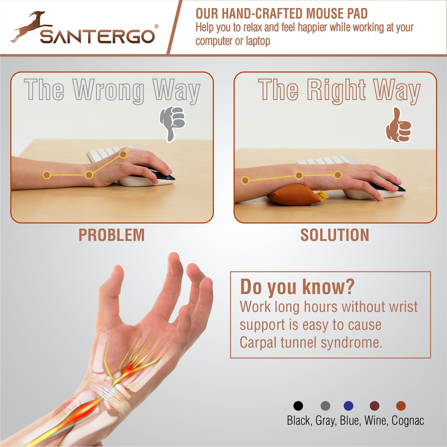 Ergonomische Handgelenkauflage Maus (2.0-CLASSIC) - Ökologisch und Bio | SANTERGO