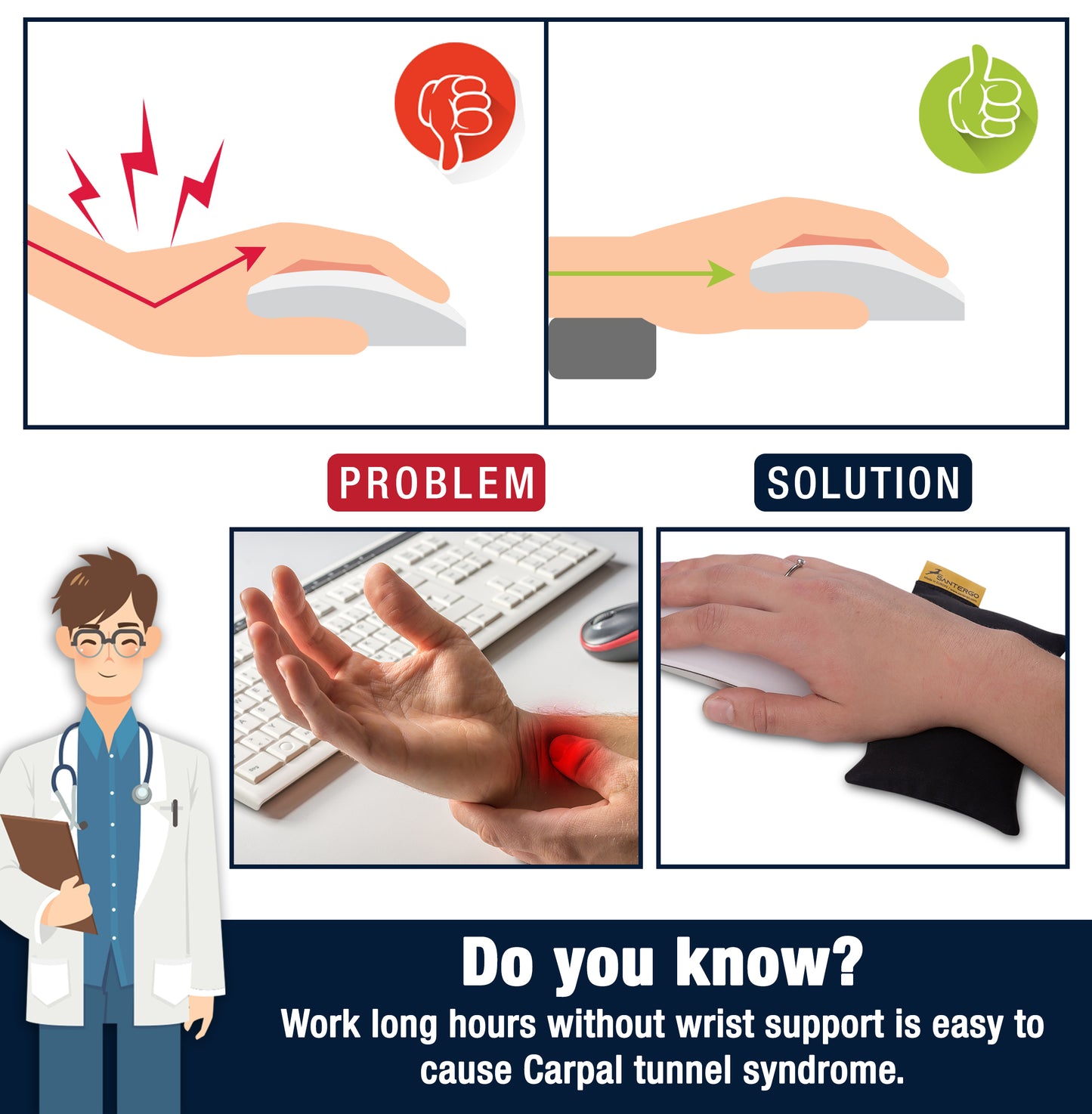 Ergonomische Handgelenkauflage Maus (1.0-CLASSIC) - Ökologisch und Bio | SANTERGO